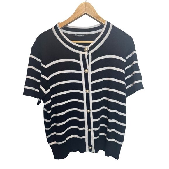 PrettyGarden Striped Button-Front Knit Top Size Small - J18 - Picture 1 of 3